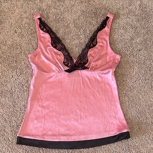 Vintage Baby Pink & Black Lace Camisole Tank Top sz M by express